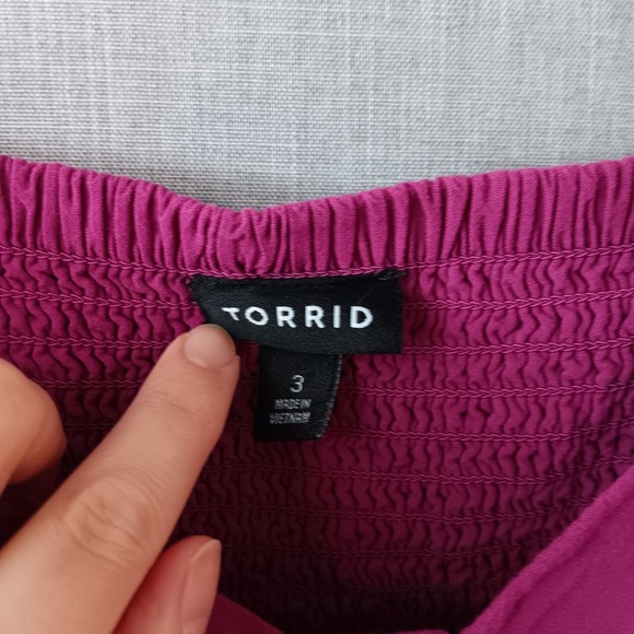 Torrid Button Front Midi Dress 3 Fuchsia Magenta Purple Smocked Back Pockets - Picture 3 of 5